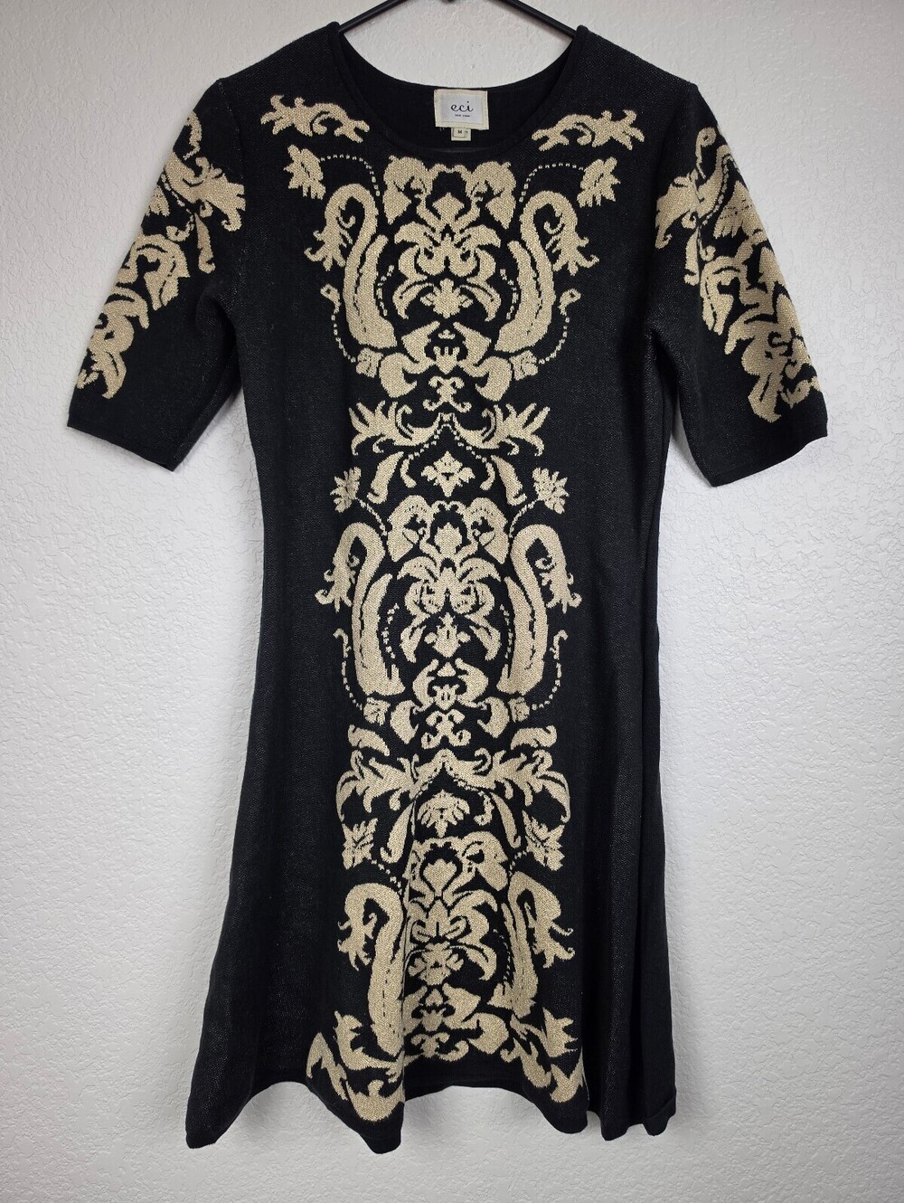 Anthropologie Eci Medium Black Gold Damask Dress